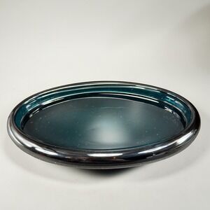 Vintage Teal Blue Art Glass Oval Catchall Tray MCM Peacock Blue Decorative Dish